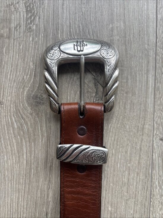 Lucchese Brown Leather Western Belt Handmade Silver Buckle Women Size 36 Rodeo main image 8